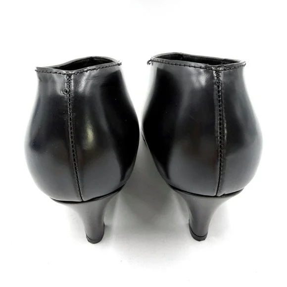 Toteme Wide Shaft Boots Black Leather Square Toe Kitten Heel Ankle Sz 37 / 7